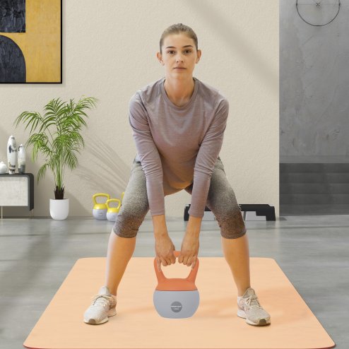 SPORTNOW Soft Kettlebell, 12kg Kettle Bell with Non-Slip Handle for Home Gym Weight Lifting and Strength Training, Orange and Grey