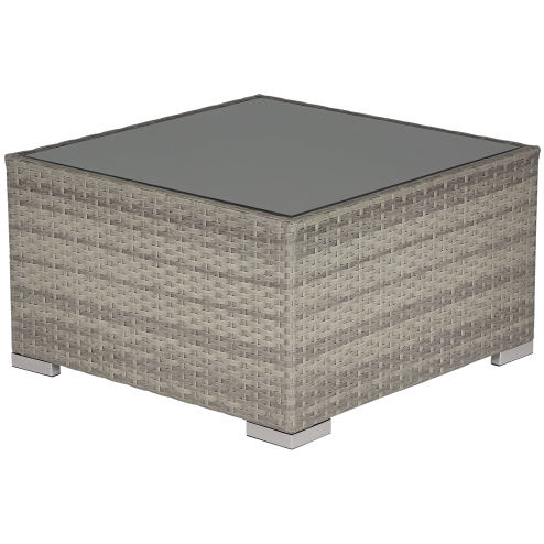 Outsunny Rattan Garden Coffee Table, 65 cm Square Garden Rattan Table with Tempered Glass Top, All-Weather Wicker Bistro Outdoor Furniture for Patio, Balcony, Porc, Grey