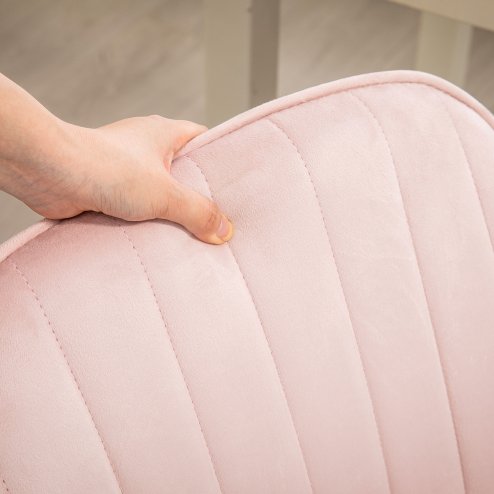 HOMCOM Office Chair, Swivel Desk Chair, Velvet-Feel Fabric Vanity Chair with Adjustable Height and Rolling Wheels for Home Work Study, Pink