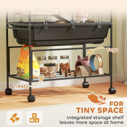 PawHut Hamster Cage, 5 Tier Large Gerbil Cage on Wheels with 17 cm Deep Tray, Storage Shelf, Big Exercise Wheel, Tube System, Hut, Platforms, Ramps, Food Dish, Water Bottle, for Syrian Hamsters, Rats