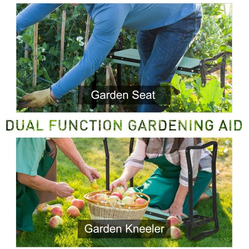 Outsunny 2 in 1 Garden Kneeler Seat, Kneeling Pad Support Bench, Foldable Knee Protector, Green