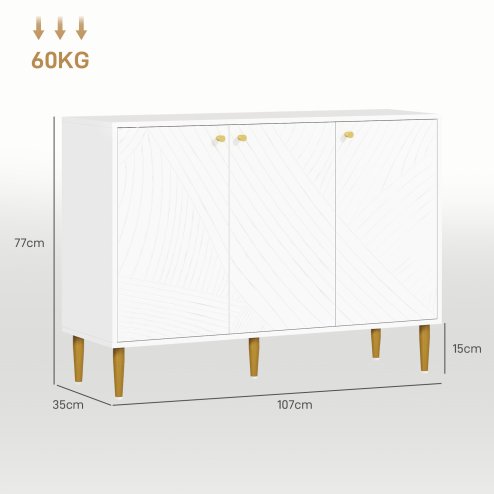HOMCOM Sideboard, Modern Storage Cabinet with Carved Line Doors, Cupboard and Adjustable Shelves for Living Room, Dining Room, Hallway, White