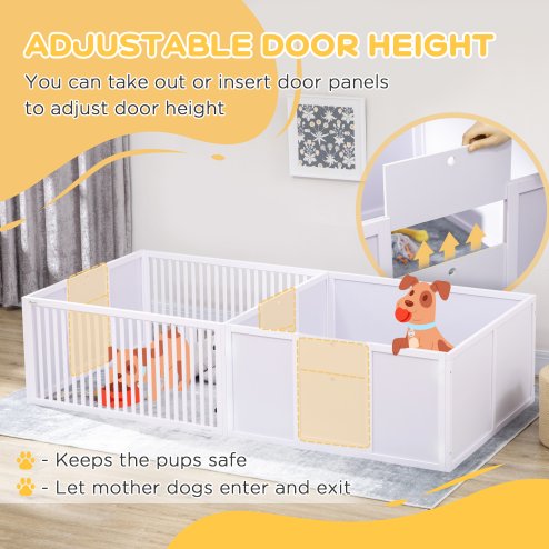 PawHut Whelping Box for Dogs, 2m x 1m Whelping Pen for Indoors, Pet Playpen with Three Doors, Two-Room Design