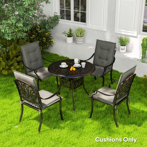 Outsunny Set of 4 Garden Chair Cushions with Backs, 108L x 50W x 5H cm Outdoor Seat Cushions Outdoor Seat Pads with Backrest, Tufted Back, Ties Dining Chair, Light Grey