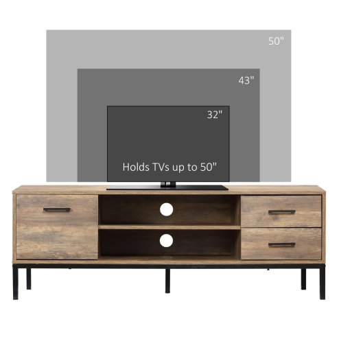 HOMCOM Entertainment Centre for TV up to 50 Inches, TV Cabinet with Door, Open Storage and Drawers, TV Stand for Bedroom with Steel Legs, Coffee