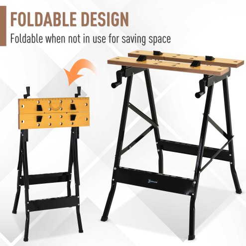 DURHAND 4-in-1 Work Bench, Folding Clamp Table w/ 4 Adjustable Clamping Pegs for DIY Home Garage, Black