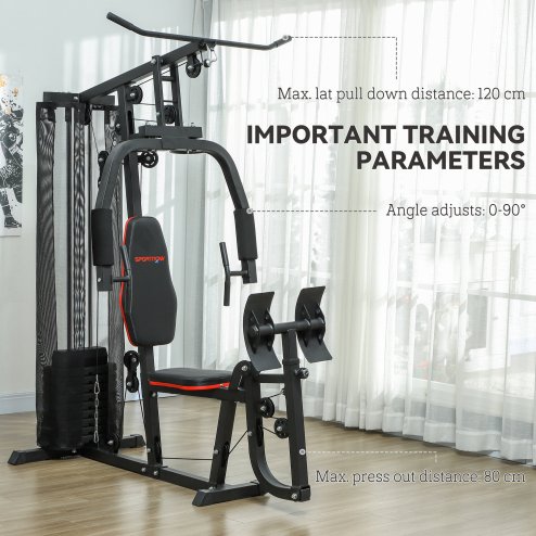 SPORTNOW Compact Home Gym System with 45kg Weight Stack, Weights Machine, Mult-Gym Leg Press Machine Dual-Action Chest Station for Full Body Fitness Training