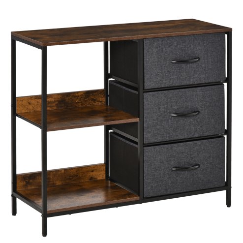 HOMCOM Chest of Drawers Storage  Dresser Cabinet Organizer with 3 Fabric Drawers and 2 Display Shelves for Living Room, Bedroom, Hallway