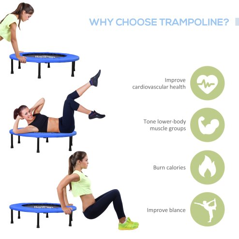 HOMCOM 91 Mini Fitness Trampoline Home Gym Yoga Exercise Rebounder Indoor Outdoor Jumper with Safety Pad, Support Up to 100 KG, Blue and Black