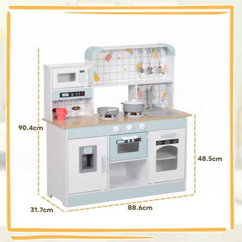 AIYAPLAY Toy Kitchen, Pretend Role Play Kitchen with Hob, Sound, Light, Coffee Machine, Ice Maker, Microwave, Oven, Storage Space, for Boys and Girls, Ages 3_ Years
