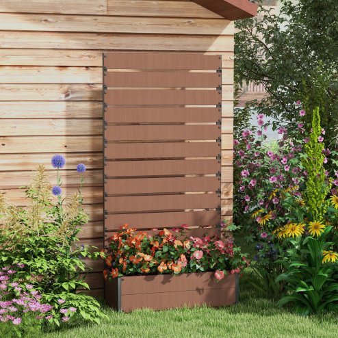 Outsunny Garden Planter with Trellis for Climbing Plants, Vines, Flowers, Freestanding Raised Bed for Garden, Outdoor, Patio, Planter Box with Drainage Gap, Light Brown