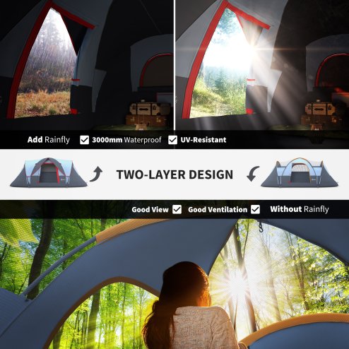 Outsunny 5-6 Man Dome Camping Tent Hiking Shelter UV Protection 3000mm Water Resistant Tunnel Tent