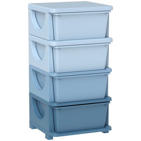 HOMCOM Kids Storage Units with 4 Drawers 4 Tier Chest Vertical Dresser Tower Toy Organiser for Nursery Playroom Kindergarten Blue