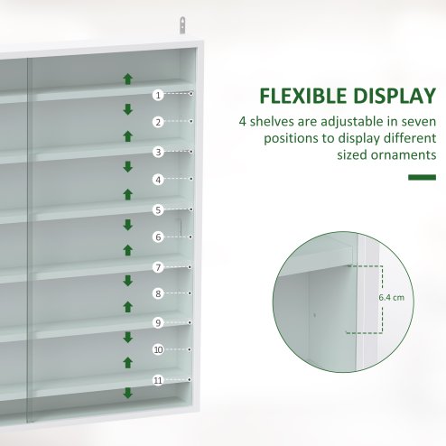 HOMCOM 7-Tier Wall Mounted Display Cabinet, Display Case with 6 Adjustable Shelves, Glass Doors for Home Office Ornaments 83x80cm, White