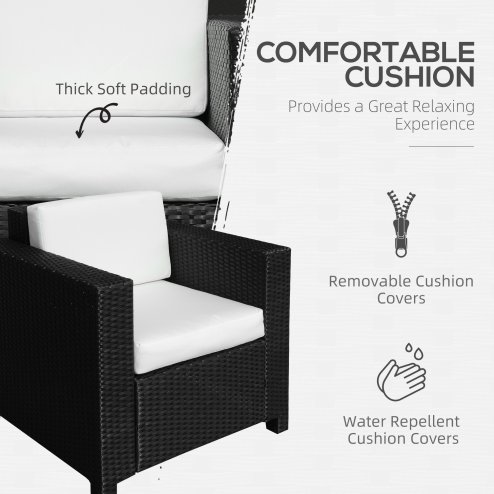 Outsunny Single Seater Rattan Chair, PE Wicker Garden Armchair with 10 cm Thickened Cushion, All-Weather Rattan Garden Chair with Armrests, Black