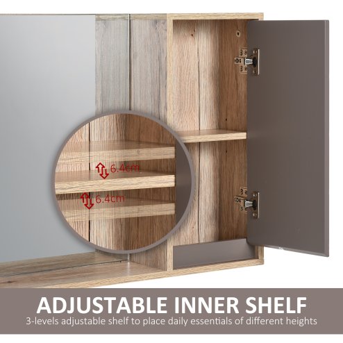 HOMCOM Bathroom Mirror Cabinet, Wall-Mounted Bathroom Cabinet with Mirror and Adjustable Inner Shelf,  57L x 14.2W x49.2H cm
