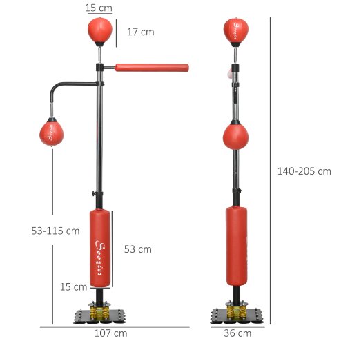 SPORTNOW 140-205cm Inflatable Boxing Bag with Reaction Bar Challenge, Freestanding Punching Bag Training Equipment, with Suction Cups, Speed Punching Bag, MMA Equipment, Red