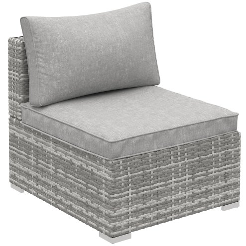 Outsunny Armless Rattan Garden Chair, Outdoor Rattan Chair with Cushions, PE Wicker Garden Furniture with Steel Frame, Adjustable Footpads for Garden, Terrace, Light Grey