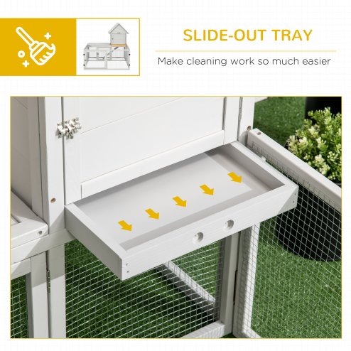 PawHut Wooden Rabbit Hutch with Run Large Guinea Pig Cage, Small Animal House for Indoor with Tray, 151.5 x 106 x 97cm, Light Grey