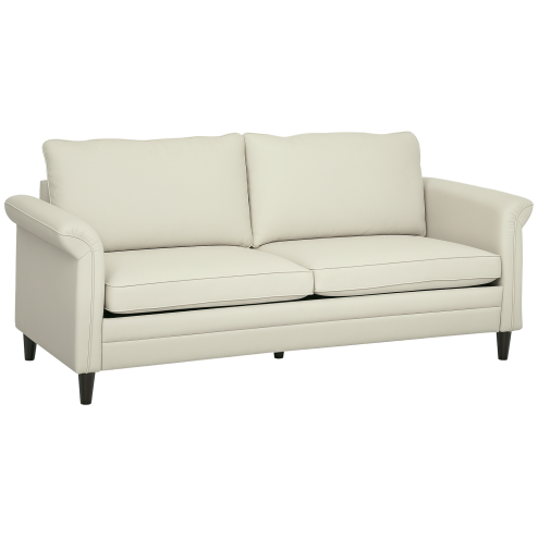 HOMCOM 3 Seater Sofa, Modern Fabric Sofa Couch with Spring Cushion, Rubber Wood Legs, 191cm Upholstered Settee for Living Room, Bedroom, Home Office, Guest Room, Cream White