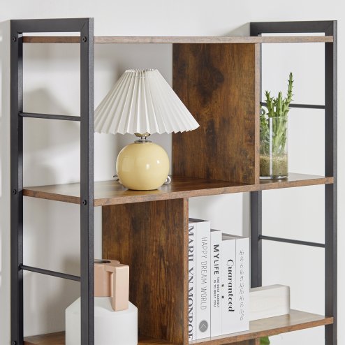 HOMCOM Industrial Storage Unit, 5 Tiers Bookcase with Open Compartments for Office Living Room, Bedroom, Rustic Brown and Black