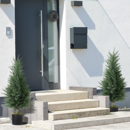 HOMCOM Set of 2 Decorative Artificial Plant, 90 cm Cypress Tree with 362 Leaves in Pot, UV-Resistant Plastic Fake Tree for Indoor Outdoor Home Office