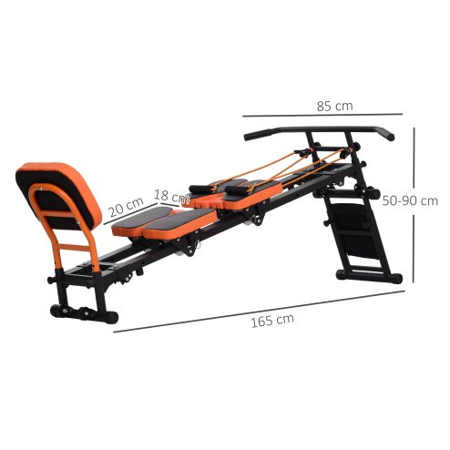 SPORTNOW Multifunctional Home Gym Equipment, Flat or Incline Reformer Pilates Machine, Ab Machine, Rower, with Adjustable Push Up Bar