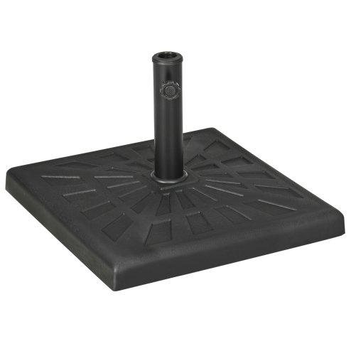 Outsunny 19kg Resin Garden Parasol Base Holder, Square Outdoor Market Umbrella Stand Weight for Poles of 32mm, 38mm, and 48mm, Black