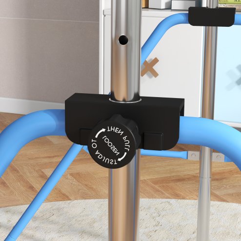HOMCOM Kids Gymnastics Bar, Horizontal Bar for Kids, Adjustable Height Folding Gymnastics Equipment with Gymnastic Rings, Non-slip Rubber Floor Rings, for Home, Flat, Blue