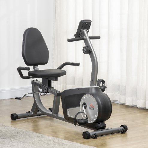 HOMCOM Exercise Bike with LCD Display, Stationary Bike with Quiet 8-Level Magnetic Resistance, Adjustable Seat and Backrest, Indoor Cycling Exercise Equipment for Home Gym Fitness Workout Training