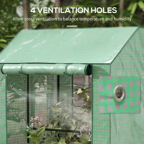 Outsunny Mini Greenhouse, Tomato Greenhouse Green House for Garden with 2 Roll-up Doors, Vent Holes and Reinforced PE Cover, 100 x 80 x 150cm, Green