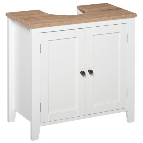 kleankin Under Sink Cabinet, Bathroom Sink Cabinet with 2 Doors, Pedestal Under Sink Design, Freestanding Bathroom Cupboard with Adjustable Shelf