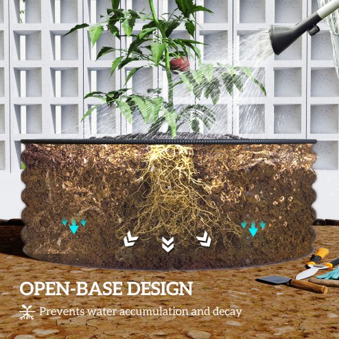 Outsunny Galvanised Raised Garden Bed with Safety Edging, Outdoor Raised Planter Box with Gloves and Open Bottom, Metal Raised Bed for Flowers, Vegetables and Herbs, 120 x 120 x 43cm, Dark Grey