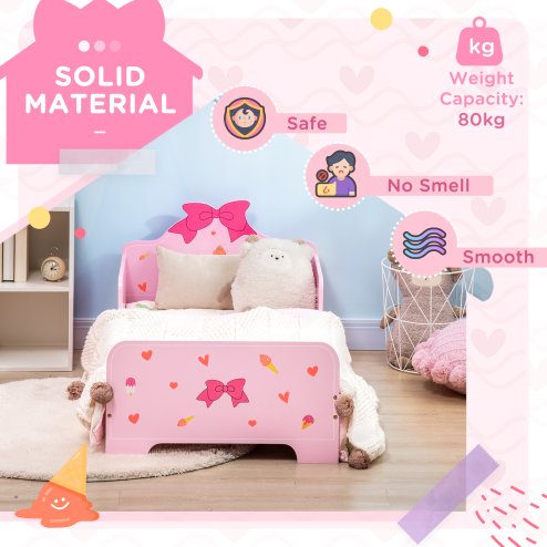 ZONEKIZ Kids Toddler Bed, Safety Rails, Kids Bedroom Furniture for Boys, Girls, Ages 3-6 Years, 143 x 74 x 59cm - Pink