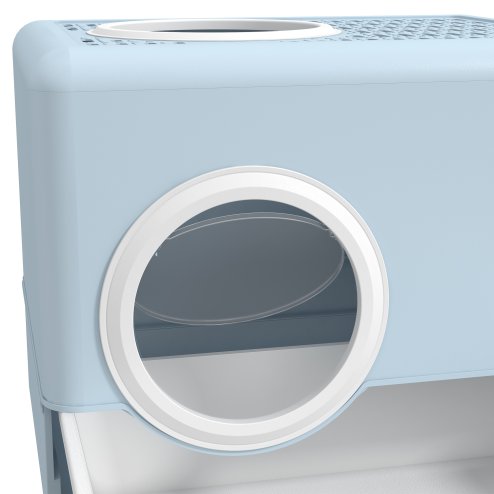PawHut Cat Litter Tray with Hood Cat Litter Box with Front Entry, Top Exit, Drawer, Tray, Scoop, 38.5H x 52L x 41Wcm - Blue