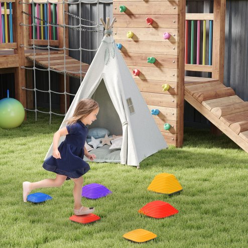 AIYAPLAY Balance Stepping Stones for Kids, 6-Piece Non-Slip Stackable River Stones, Obstacle Courses for Balance and Motor Skills, Indoor Outdoor Sensory Toy Gift for Ages 3-8 Years