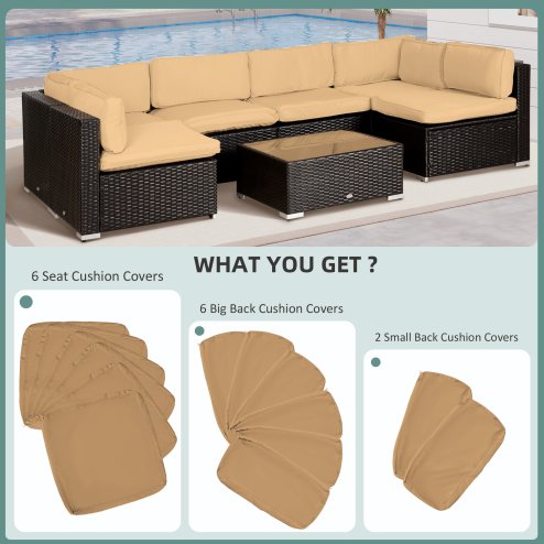 Outsunny Replacement Cushion Covers for Garden Sofa Set, Garden Rattan Sofa Cushion Polyester Cover Replacement Outdoor - No Cushion Included, Beige