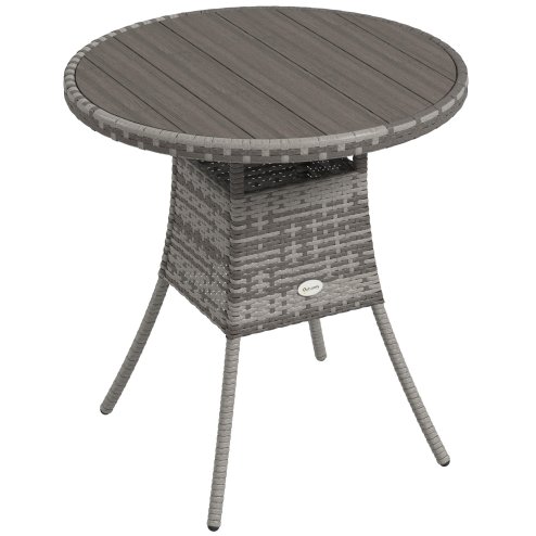 Outsunny 70 cm Outdoor Dining Table, PE Rattan Patio Table with Wood-plastic Composite Top for Balcony, Garden, Grey