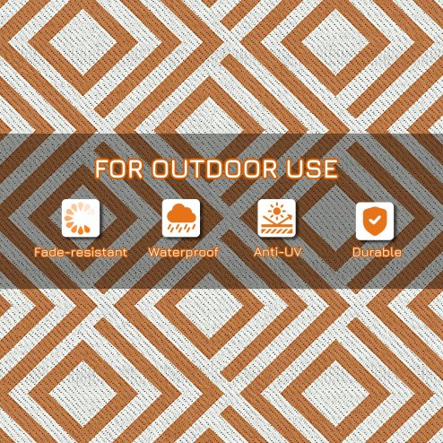 Outsunny Reversible Outdoor Rug with Carry Bag, Waterproof Plastic Straw Mat for Garden, Deck, RV, Picnic, Beach, Camping, 182 x 274cm, Brown