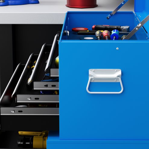 HOMCOM Tool Chest, Metal Tool Cabinet on Wheels with 6 Drawers, Pegboard, Top Chest and Roller Cabinet Combo, 61.6 x 33 x 108cm, Blue