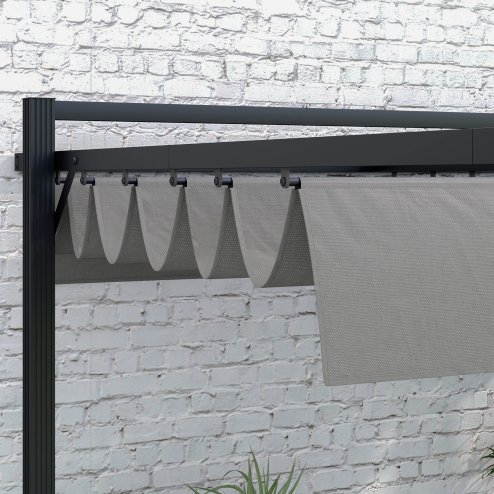 Outsunny 3 x 4m Pergola with Retractable Roof Canopy, Aluminium Frame Garden Gazebo Outdoor Sun Shade Shelter for Grill, Patio, Deck, Dark Grey