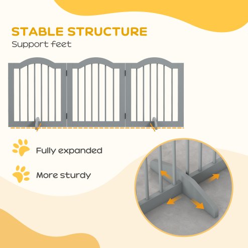 PawHut Freestanding Pet Gate Wooden Dog Gate with Support Feet Foldable Pet Fence Safety Barrier for the House Doorway Stairs Light Grey