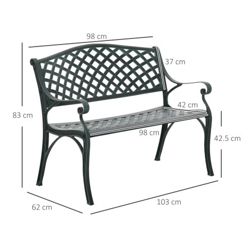 Outsunny Cast Aluminium Outdoor Garden Bench 2 Seater Antique Patio Porch Park Loveseat Chair, Verdigris