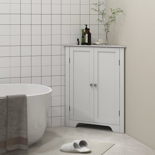 kleankin Triangle Bathroom Cabinet, Corner Bathroom Storage Unit with Adjustable Shelf and Recessed Door, Free Standing, White