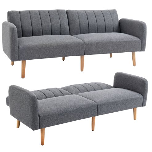 HOMCOM 3 Seater Sofa Bed, Convertible Linen Fabric Sofa Couch, Click Clack Sofabed with Adjustable Split Backrest for Living Room, Bedroom, Guest Room