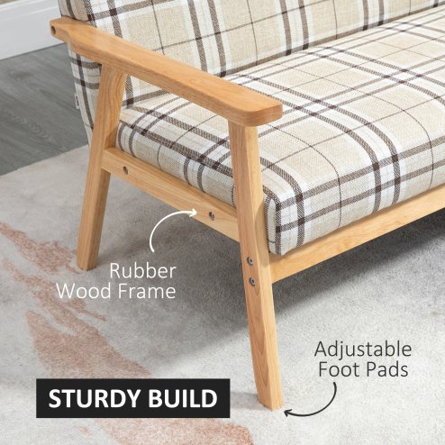 HOMCOM Modern Two Seater Sofa for Living Room, Linen Fabric Small Couch with Rubber Wood Frame, Armrests, Lattice Pattern, Upholstered Loveseat, Beige