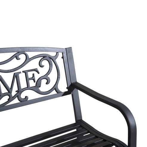Outsunny Garden Bench, Metal Outdoor Bench Seat, 2 Seater Patio Loveseat with Welcome Backrest, Armrests and Slatted Seat, 240 KG Capacity for Park, Porch, Black