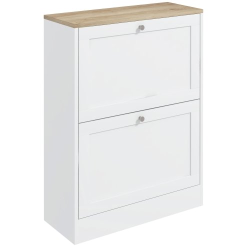 HOMCOM Slim Shoe Storage Cabinet for Hallway, Modern Narrow Shoe Cabinet with 2 Flip Drawers and Adjustable Shelves for 12 Pairs of Shoes, White
