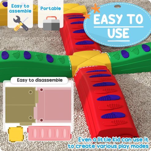 AIYAPLAY Kids Balance Beam, 12 Piece Stepping Stones with Non-Slip Foot Pads, Kids Sensory Toys, Indoor Outdoor Obstacle Course for 3-8 Years