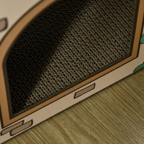 PawHut Cardboard Cat House with Scratcher, Catnip, Recyclable Corrugate Scratcher for Indoor Cats, Cat Scratching Board Pad,  42 x 30 x 37cm